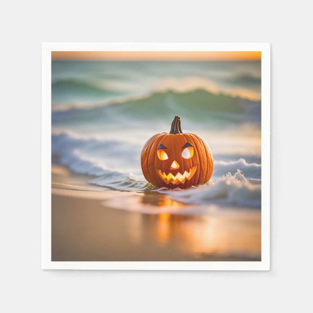 Halloween Jack-o-Lantern On The Beach Napkin (Front)