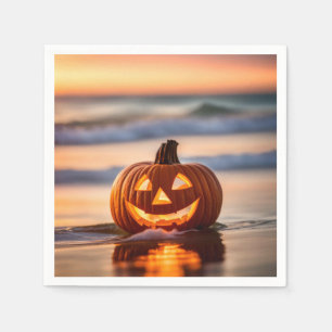 Halloween Jack-o-Lantern On The Beach Napkin