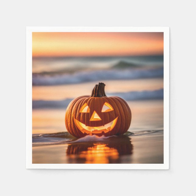 Halloween Jack-o-Lantern On The Beach Napkin (Front)