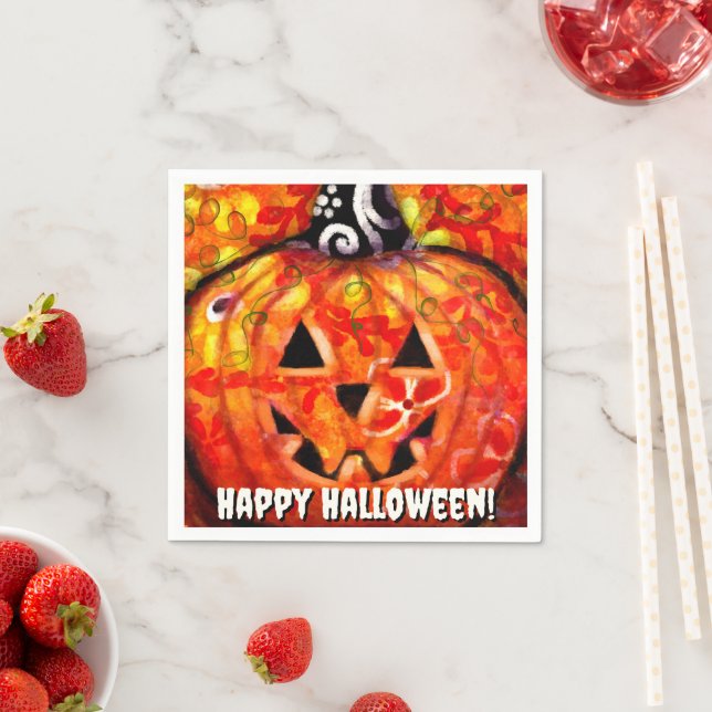 Halloween Jack O Lantern Orange Personalised Napkin (Insitu)