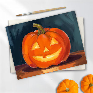 Halloween Jack-O-Lantern   Orange Pumpkin Painted Holiday Card
