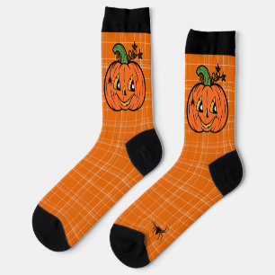 Halloween Jack O Lantern Orange Pumpkin Spider Socks