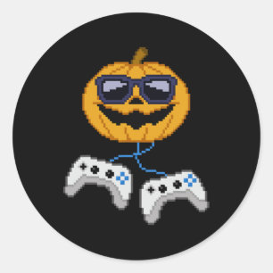 Halloween Jack O Lantern Pixelated Gaming Gamer Bo Classic Round Sticker