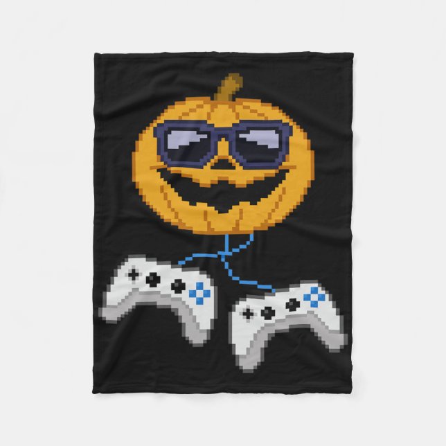 Halloween Jack O Lantern Pixelated Gaming Gamer Bo Fleece Blanket (Front)