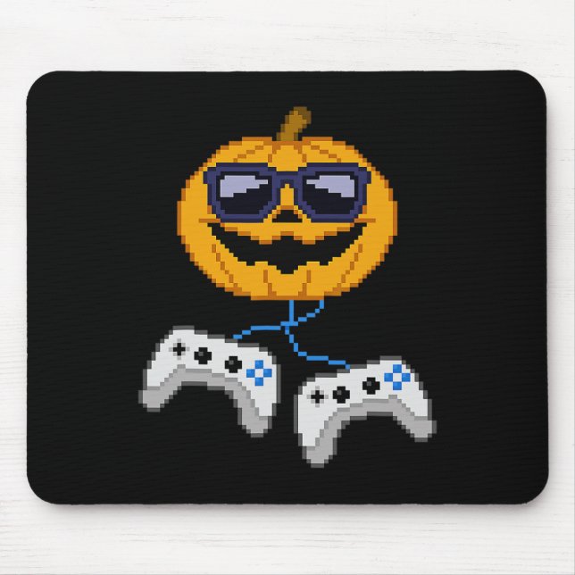 Halloween Jack O Lantern Pixelated Gaming Gamer Bo Mouse Mat (Front)