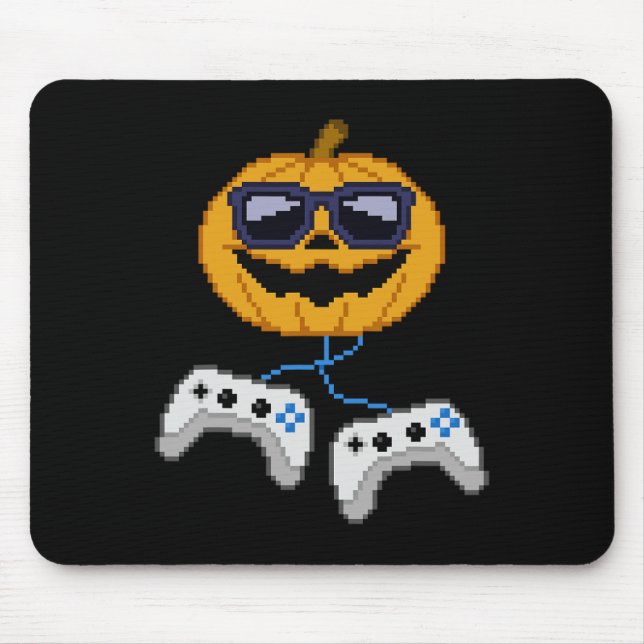 Halloween Jack O Lantern Pixelated Gaming Gamer Bo Mouse Mat (Front)