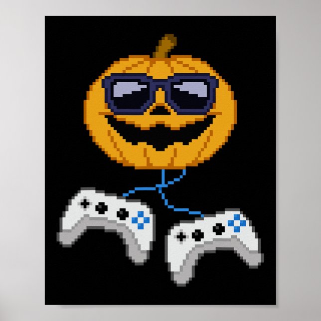 Halloween Jack O Lantern Pixelated Gaming Gamer Bo Poster (Front)