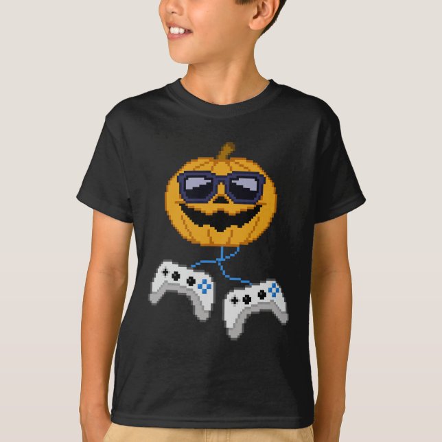 Halloween Jack O Lantern Pixelated Gaming Gamer Bo T-Shirt (Front)
