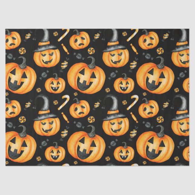 Halloween Jack-o-Lantern Pumpkin Black and Orange Tissue Paper (Front)