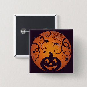 Halloween Jack o lantern pumpkin face and spider 15 Cm Square Badge