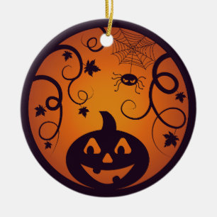 Halloween Jack o lantern pumpkin face and spider Ceramic Tree Decoration