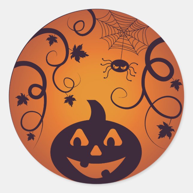 Halloween Jack o lantern pumpkin face and spider Classic Round Sticker (Front)