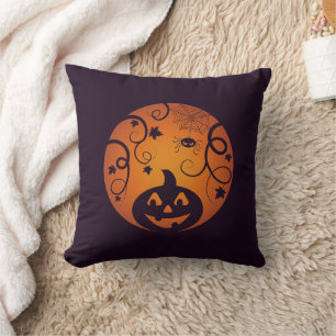 Halloween Jack o lantern pumpkin face and spider Cushion