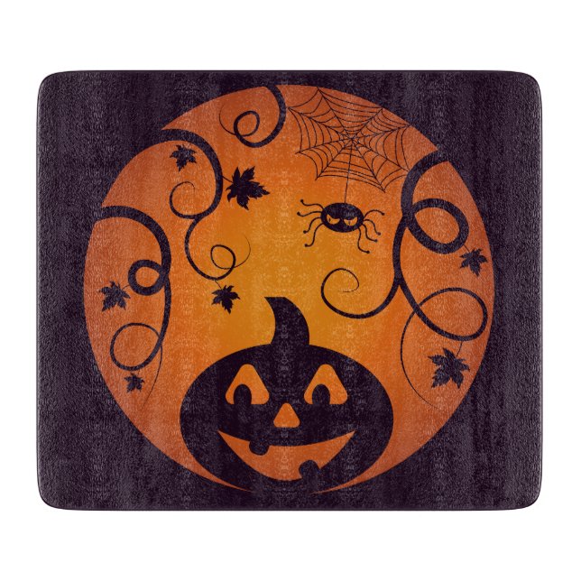 Halloween Jack o lantern pumpkin face and spider Cutting Board (Front)
