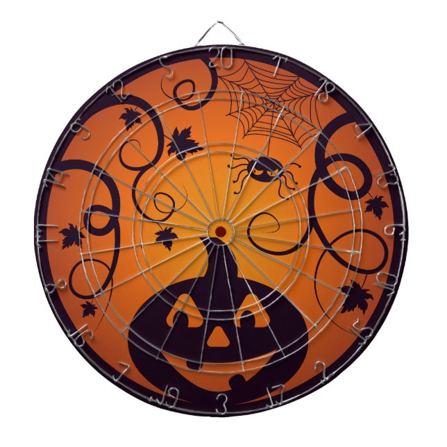 Halloween Jack o lantern pumpkin face and spider Dartboard (Front)