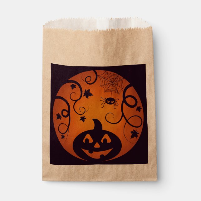 Halloween Jack o lantern pumpkin face and spider Favour Bags (Front)