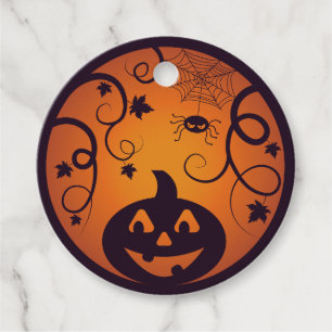 Halloween Jack o lantern pumpkin face and spider Favour Tags