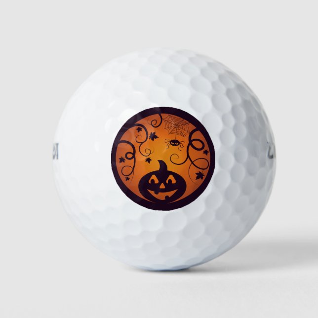 Halloween Jack o lantern pumpkin face and spider Golf Balls (Front)