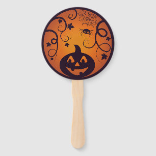 Halloween Jack o lantern pumpkin face and spider Hand Fan