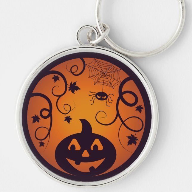 Halloween Jack o lantern pumpkin face and spider Key Ring (Front)