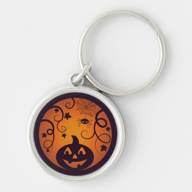 Halloween Jack o lantern pumpkin face and spider Key Ring (Front)