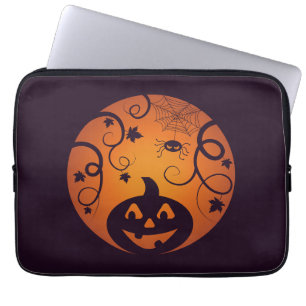 Halloween Jack o lantern pumpkin face and spider Laptop Sleeve