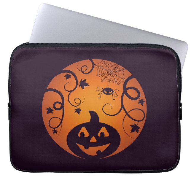 Halloween Jack o lantern pumpkin face and spider Laptop Sleeve (Front)