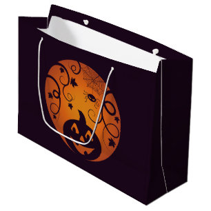 Halloween Jack o lantern pumpkin face and spider Large Gift Bag
