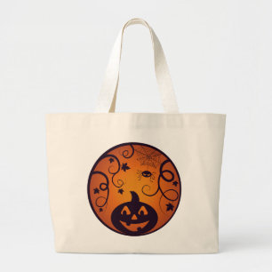 Halloween Jack o lantern pumpkin face and spider Large Tote Bag