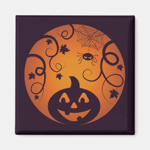 Halloween Jack o lantern pumpkin face and spider Magnet