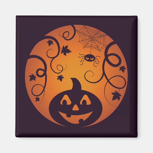Halloween Jack o lantern pumpkin face and spider Magnet (Front)