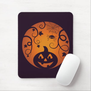 Halloween Jack o lantern pumpkin face and spider Mouse Mat