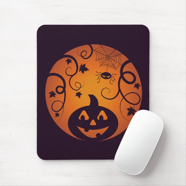 Halloween Jack o lantern pumpkin face and spider Mouse Mat (With Mouse)