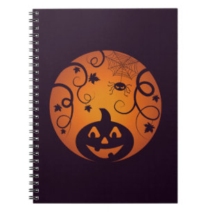 Halloween Jack o lantern pumpkin face and spider Notebook