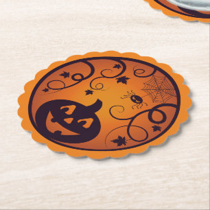 Halloween Jack o lantern pumpkin face and spider Paper Coaster