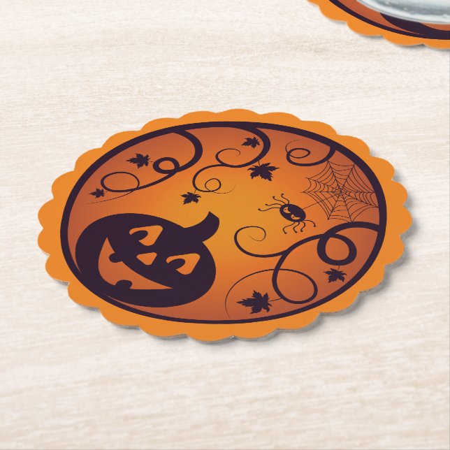 Halloween Jack o lantern pumpkin face and spider Paper Coaster (Angled)