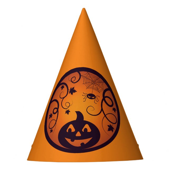 Halloween Jack o lantern pumpkin face and spider Party Hat (Front)