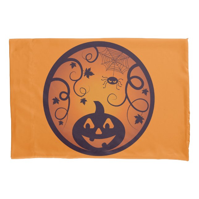 Halloween Jack o lantern pumpkin face and spider Pillowcase (Front-Left)