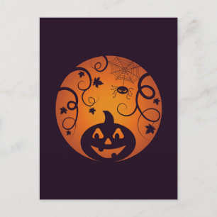 Halloween Jack o lantern pumpkin face and spider Postcard