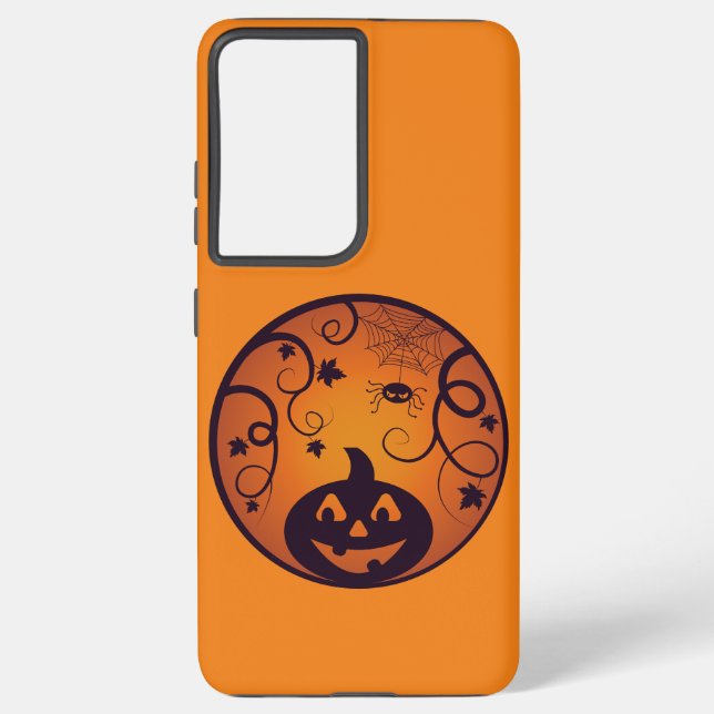 Halloween Jack o lantern pumpkin face and spider Samsung Galaxy S21+ Case (Back)