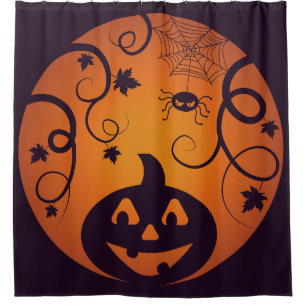 Halloween Jack o lantern pumpkin face and spider Shower Curtain