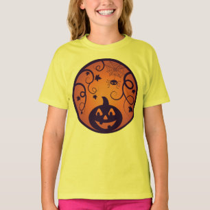 Halloween Jack o lantern pumpkin face and spider T-Shirt