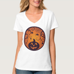 Halloween Jack o lantern pumpkin face and spider T-Shirt