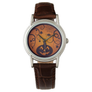 Halloween Jack o lantern pumpkin face and spider Watch