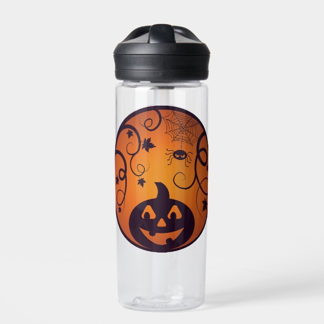 Halloween Jack o lantern pumpkin face and spider Water Bottle (Front)