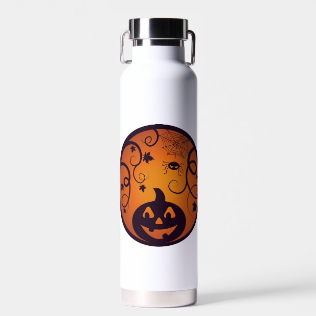 Halloween Jack o lantern pumpkin face and spider Water Bottle (Front)