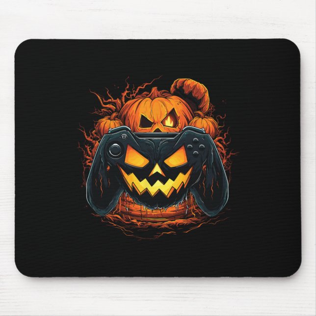 Halloween  Jack O Lantern Pumpkin Face Gamer Gamin Mouse Mat (Front)