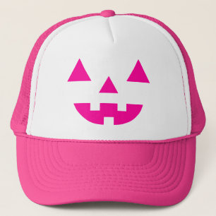 Halloween Jack O Lantern Pumpkin Face Pink Trucker Hat