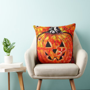 Halloween Jack O Lantern Pumpkin Floral Seasonal Cushion