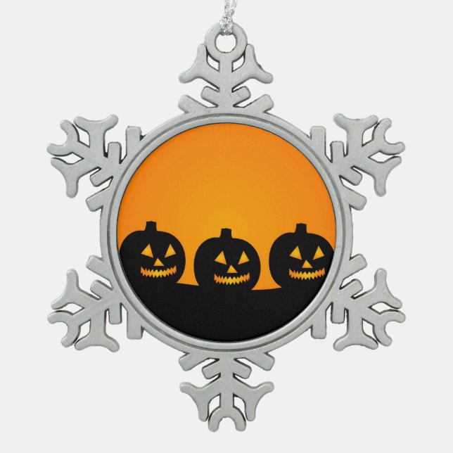 Halloween Jack-O-Lantern Pumpkin Patch Snowflake Pewter Christmas Ornament (Front)